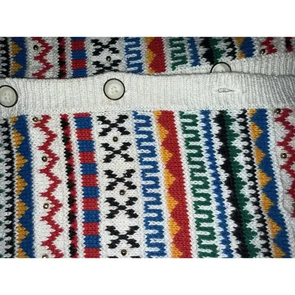 Vintage Lizsport Long Cardigan Multicolor Printed Maximalist White M - Picture 2 of 5